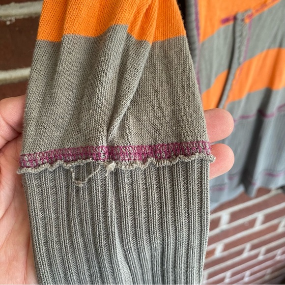 Free People Orange & Grey Striped Long sleeve w/ Oversized Hood Size XS - Picture 7 of 14